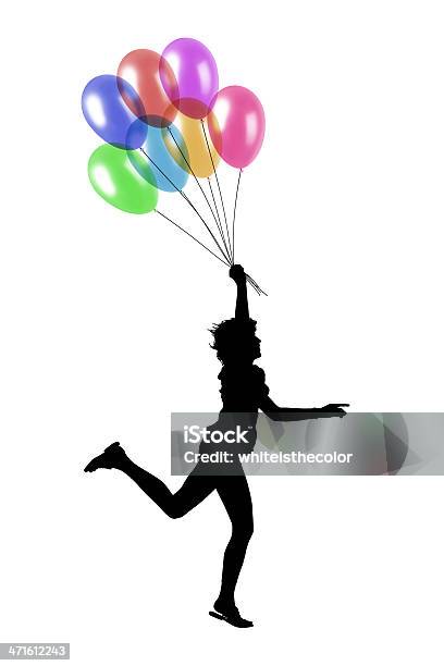 Молодая Женщина Бег На Воздушных Шарах — стоковые фотографии и другие картинки Бегать - Бегать, Воздушный шарик, Женщины
