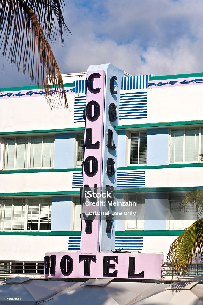 Facciata in stile Art Déco Colony Hotel a Miami - Foto stock royalty-free di Albergo