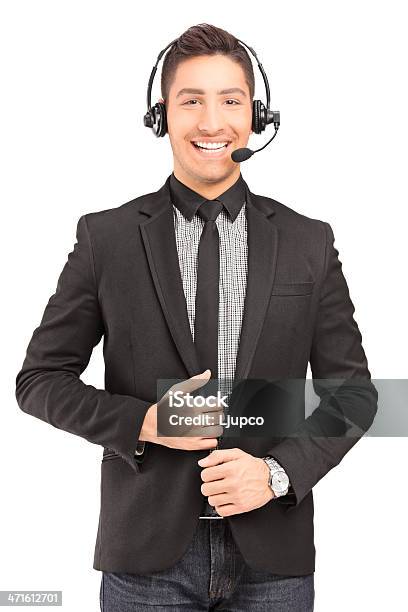 Handsome Male Customer Service Operator Wearing A Headphones And Microphone Stock Photo - Download Image Now