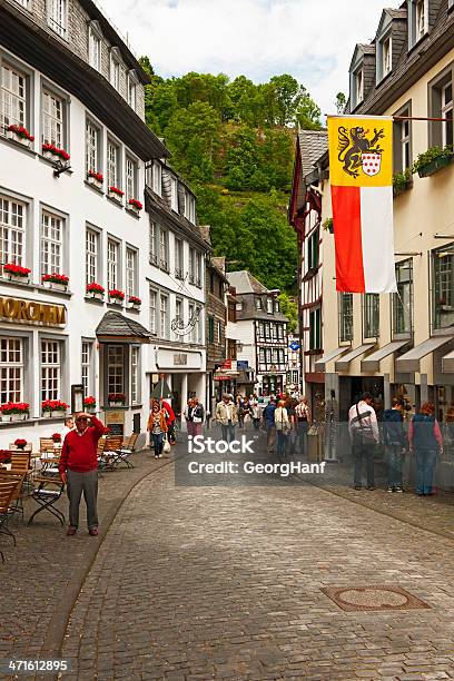 City View Of Monschau Stock Photo - Download Image Now - Aachen, Brick, Brick Wall