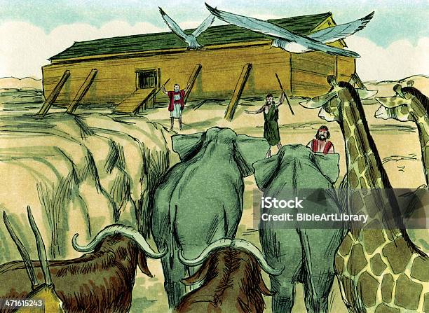 Noah And The Animals Stock Photo - Download Image Now - Noah - Religious Figure, Ark, Family