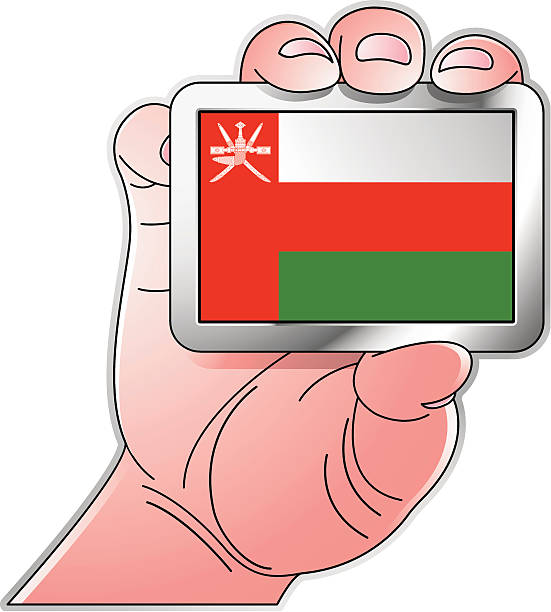 hand holding Oman flag Pink & black cartoon hand holding Oman flag oman cartoon stock illustrations