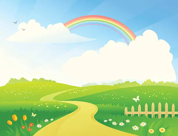 Vector illustration of Landscape with rainbow