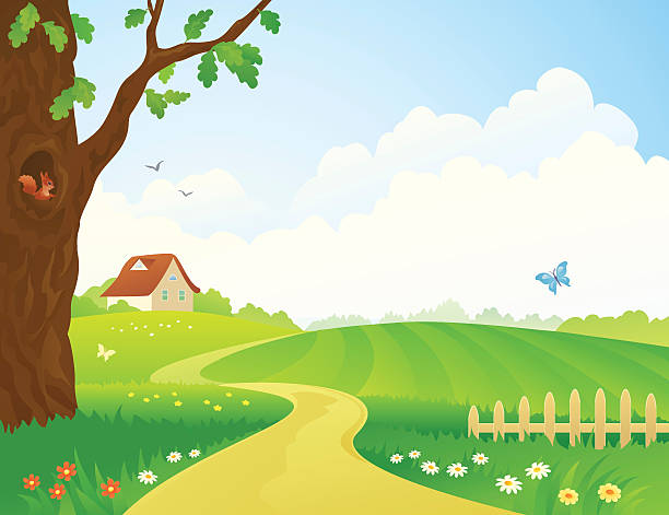 ilustraciones, imágenes clip art, dibujos animados e iconos de stock de de la vía - spring grass cloud butterfly