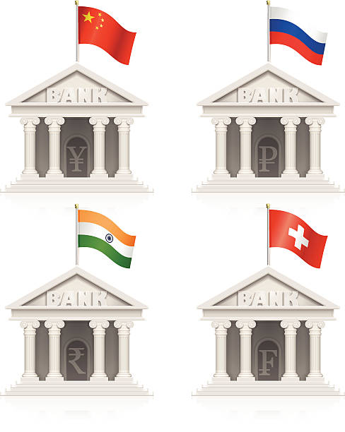 중국, 러시아, 인도 및 스위스 수거통 아이콘 - swiss currency franc sign switzerland currency stock illustrations