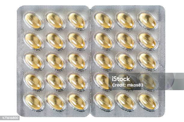 Cod Liver Oil Capsules On White Background Stock Photo - Download Image Now - 2015, Biology, Blister