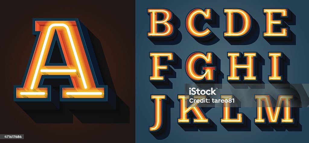 Slab Serif Neon Letters • eps 10 file Typescript stock vector