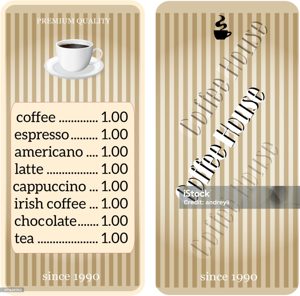 menu for coffee shop, restaurant. 2015 stock vector
