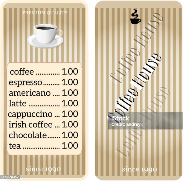 Menu For Coffee Shop Restaurant Stock Illustration - Download Image Now - 2015, Alcohol - Drink, Backgrounds