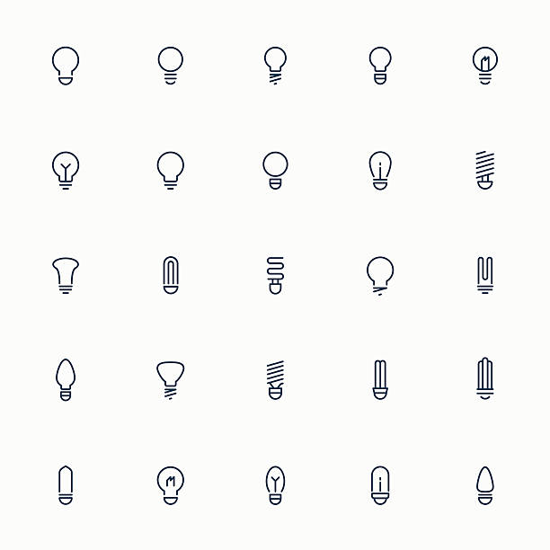 25 pomysł żarówka minimalnym linia ikon - fluorescent light light bulb lighting equipment lamp stock illustrations