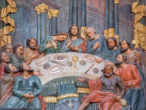 Banska Stiavnica - The carved polychrome relief of Last supper in lower calvary churchfrom years 1744 - 1751 by Dionyz Stanetti.