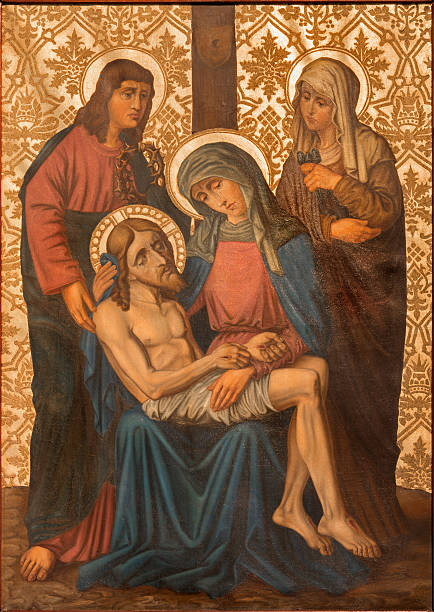 Jerusalem - The Pieta paint from end of 19. cent. Jerusalem - The Pieta paint from end of 19. cent. by unknown artist as part of cross way cylce in Armenian Church Of Our Lady Of The Spasm. pieta stock illustrations