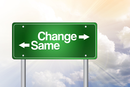 Change, Same Green Road Sign, Business Concept..