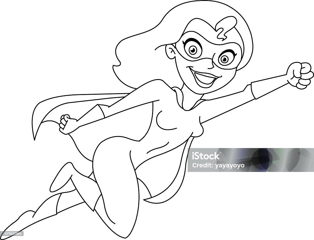 Outlined super heroine Outlined super heroine. Vector illustrations coloring page. Coloring Book Page - Illlustration Technique stock vector