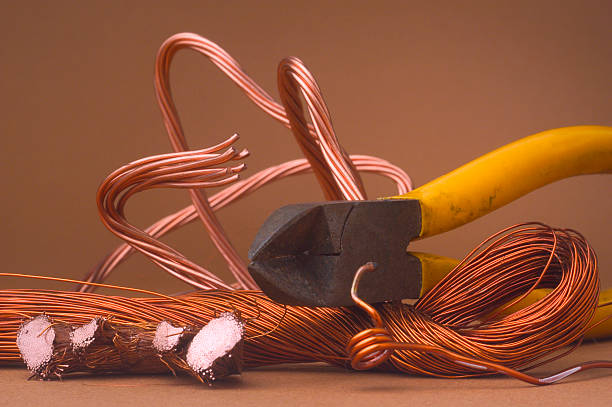 Copper copper becomes very expensive and plunderings of electric cables become a problem. copper cable stock pictures, royalty-free photos & images