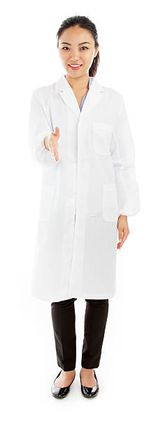 istock Attractive asian scientist isolated on white background 471624365