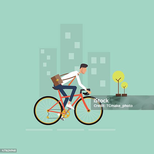 Business Man On Bike Go To Work In Cityenergy Saving向量圖形及更多踩單車圖片