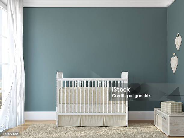 Interior Del Jardín De Infancia Foto de stock y más banco de imágenes de Cuna - Cuna, Dormitorio infantil, Azul
