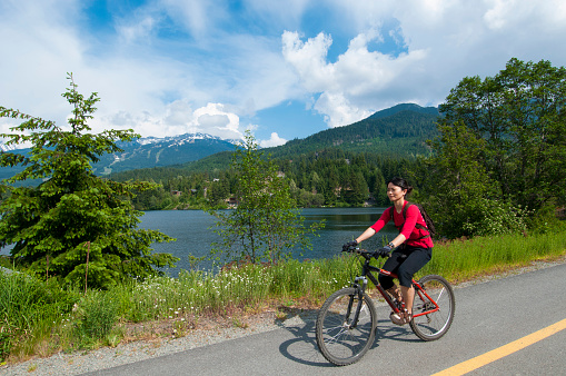 Cycling on a paved bike path