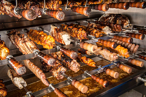 Typical Brazilian Skewered Meat Close Up stock photo
