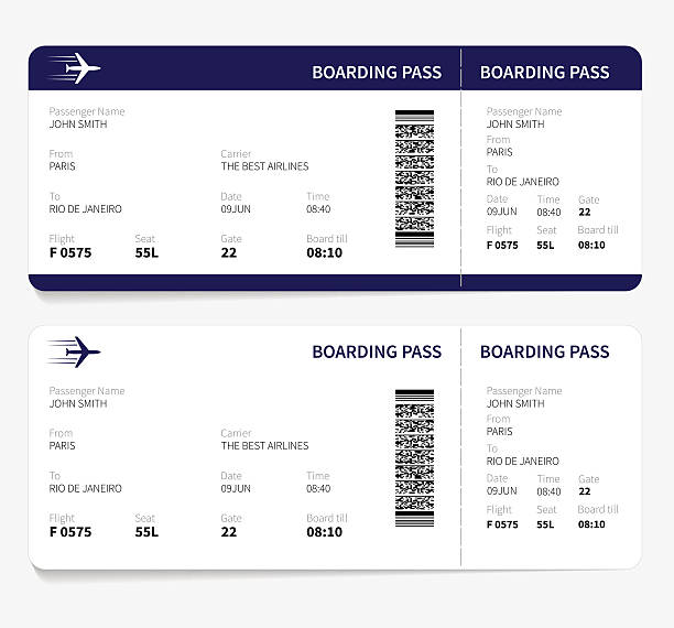 Boarding pass Airline boarding pass ticket for traveling by plane. Vector illustration. airplane ticket stock illustrations