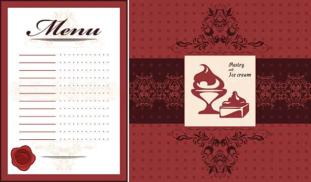 Vector illustration of Pastry and ice cream. Menu card template and label for design