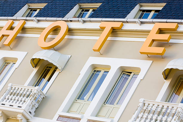 istock Hotel sign on vintage building 471630075