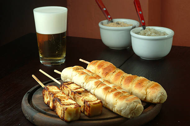 barbecue - bread and cheese vegetarian barbecue - bread and cheese brazilian bbq stock pictures, royalty-free photos & images