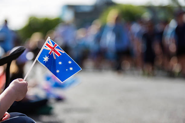 Australian flag at an ANZAC Day parade on the streets of a regional country town