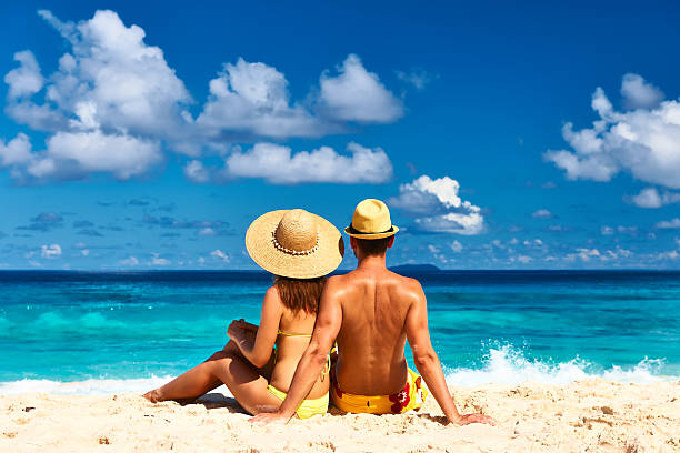 istock Couple on a beach at Seychelles 471630548