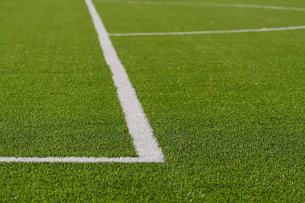 Lines on soccer field green grass