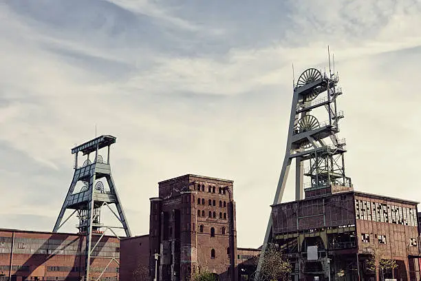 double shaft towers and buldings of  of former coal mine "Zeche Ewald", Herten, Germany, 