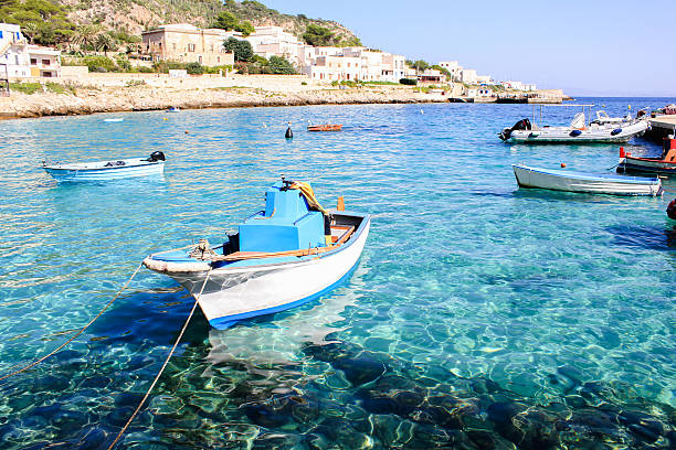 Fishing boats in Levanzo Island stock photo