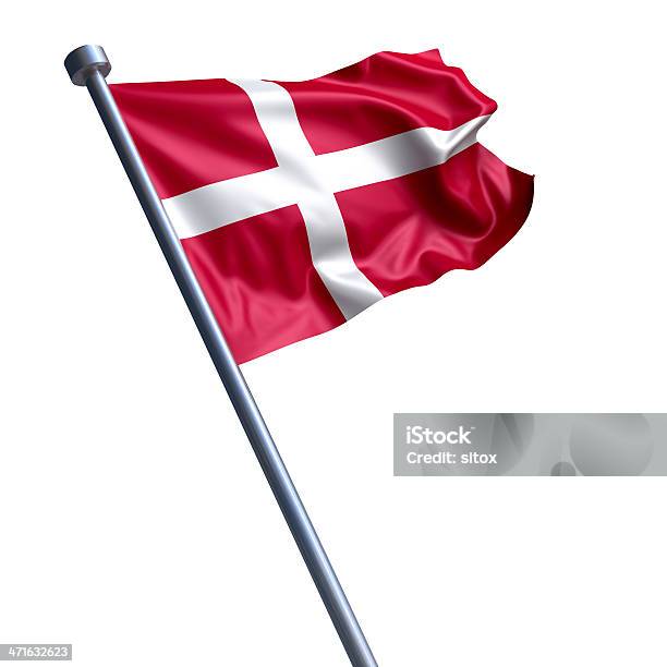 Flag Of Denmark Изолирован На Белом — стоковые фотографии и другие картинки Баннер - знак - Баннер - знак, Без людей, Белый