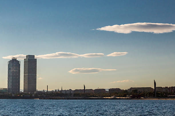 Barcelona - sea view of Barceloneta beach stock photo