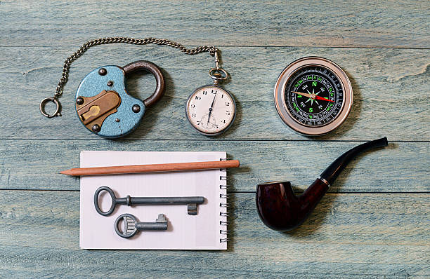 istock The old lock, pocket watch and compass 471636804