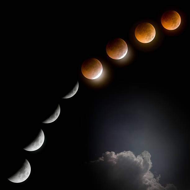 eclissi lunare totale a notte scuro con cloud - phase image mri scan science nobody foto e immagini stock
