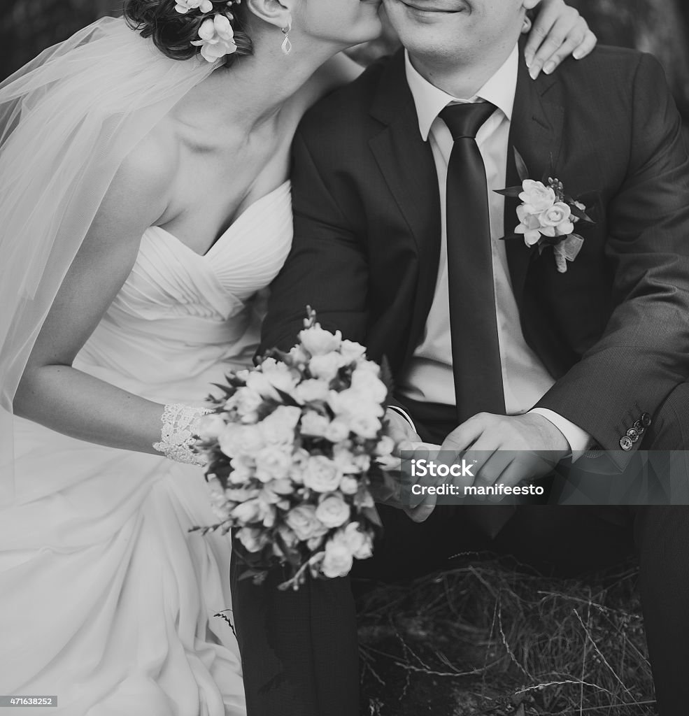 Wedding picture in black and white, couple in love. Newlywed couple together. 2015 Stock Photo