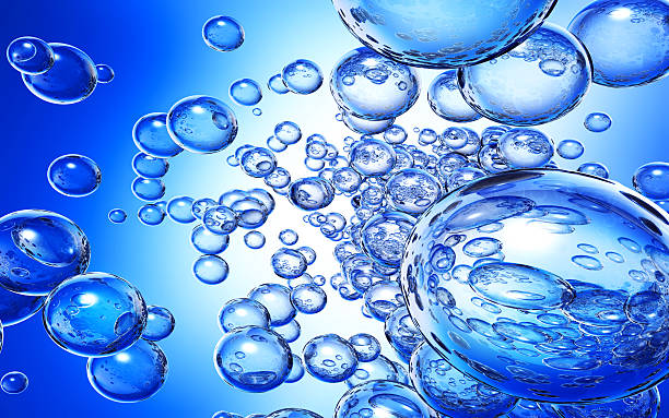 fresh 3D illustration of water drops h20 molecules stock pictures, royalty-free photos & images