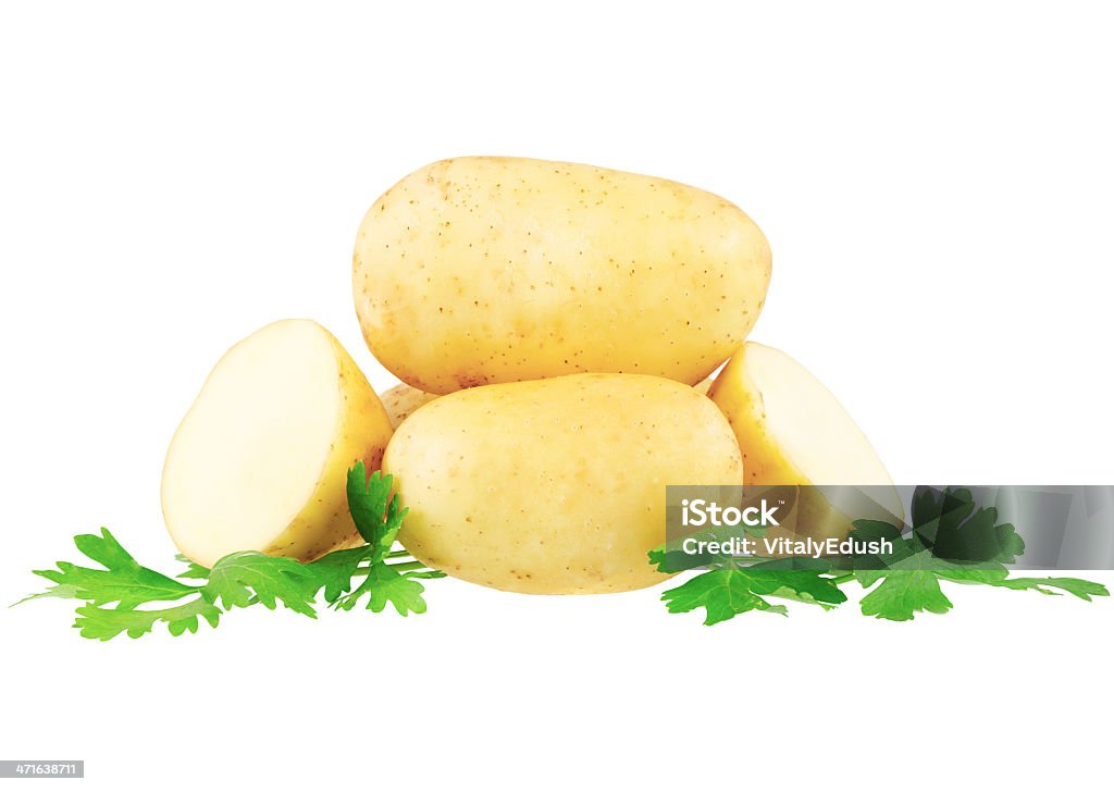 Batatas jovens, decoração de salsa. Isolado - Foto de stock de Agricultura royalty-free