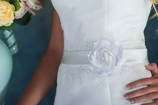 A closeup of weddingdress details
