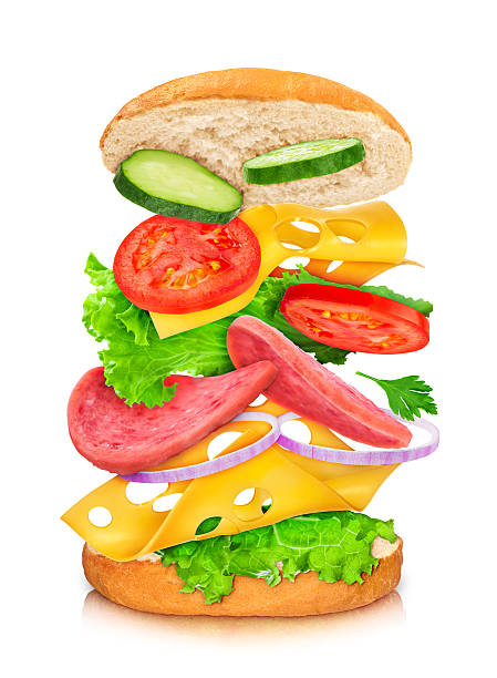 istock sandwich with reflection and falling ingredients on a white background 471641594