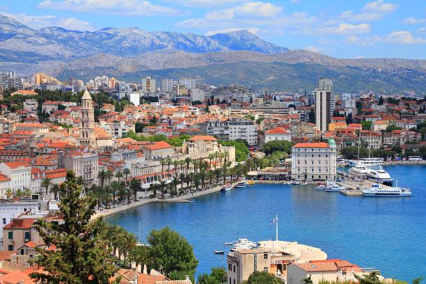 Scenic view of Split bay in Croatia stock photo