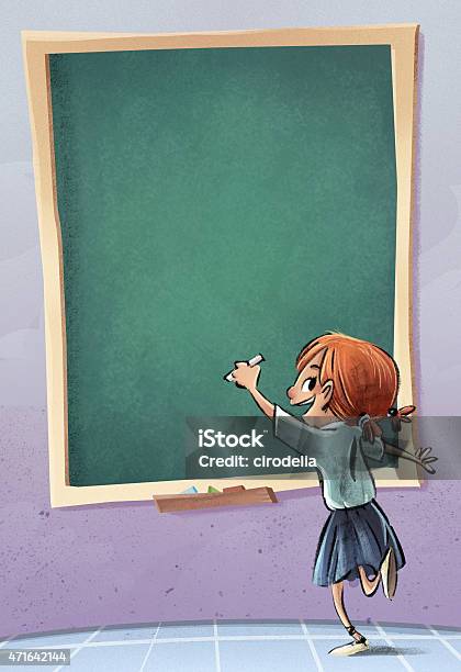 Girl Writing On The Board Stock Illustration - Download Image Now - 2015, Adult, Chalk - Art Equipment
