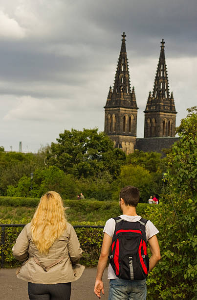 若いカップルで市の実測プラハ,チェコ共和国 ストックフォト
