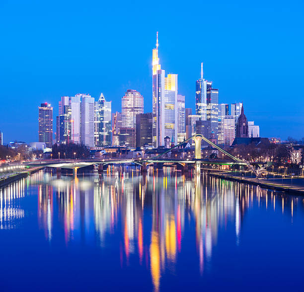 istock Downtown Frankfurt City Skyline at Night in Germany 471645135