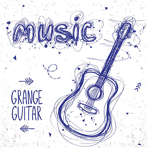guitar doodle beautiful sketch doodle guitar and word music of sloppy lines guitar drawings stock illustrations