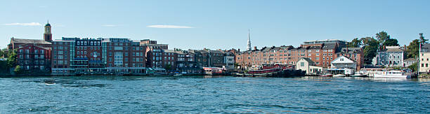 Portsmouth, NH, USA - August 9, 2014: Old Harbor is quiet on this sunny summer morning.