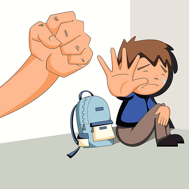 Child abuse, bullying, harassment Child abuse, bullying, harassment, cartoon character, sad boy and bad person fist, vector illustration abhor stock illustrations