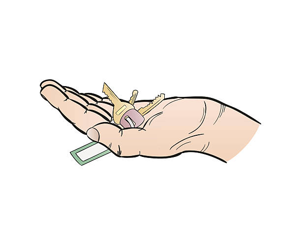 menschliche hand und schlüssel - human hand key giving carrying stock-grafiken, -clipart, -cartoons und -symbole